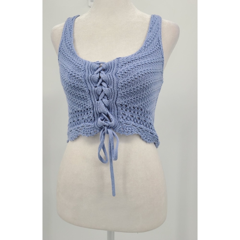 Y2K Babydoll Boho Crochet Crop Top XS Western Festival Hippie Beach Hollister